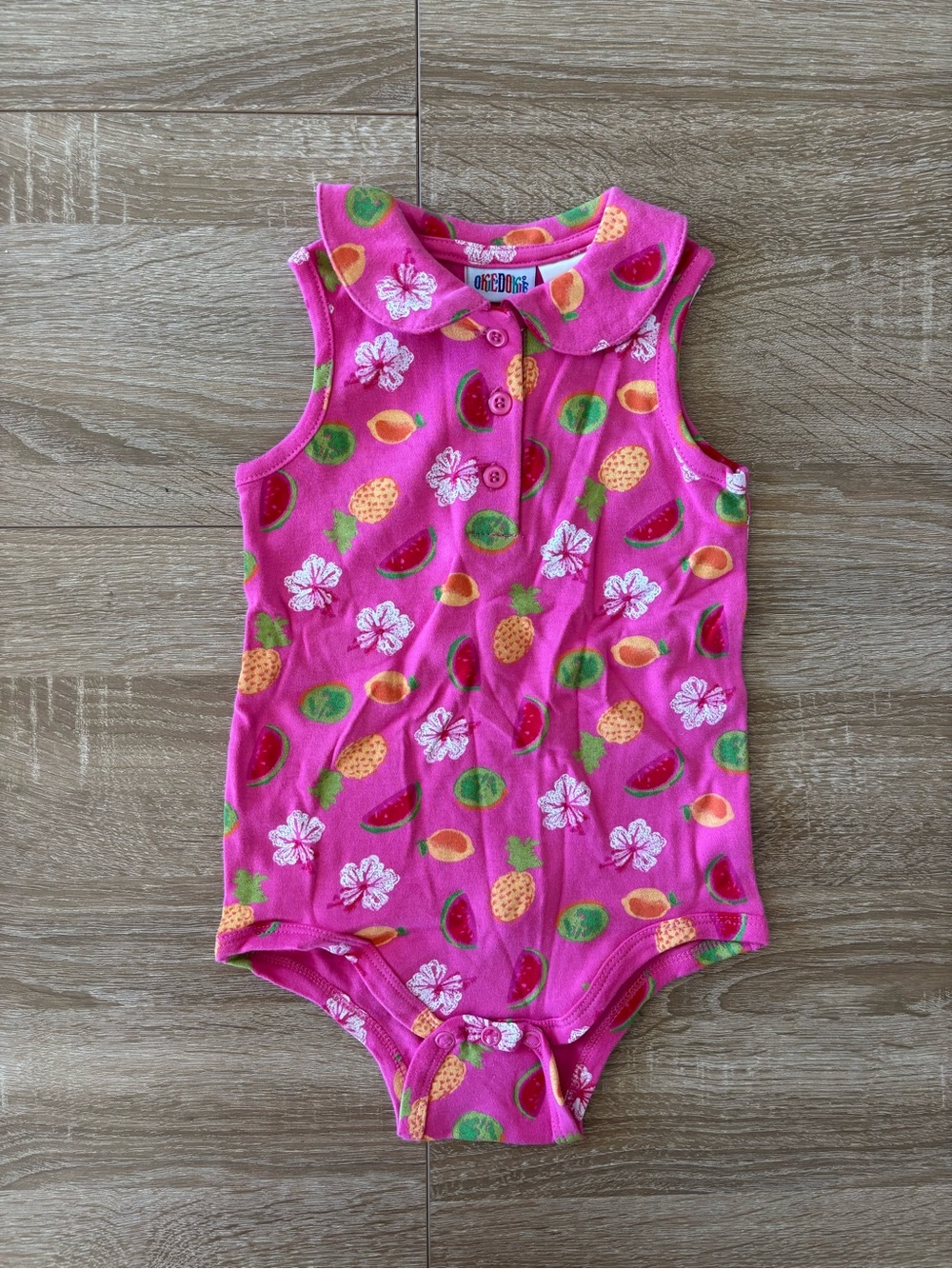 vintage Okie Dokie fruit print collared onesie romper size 18 months